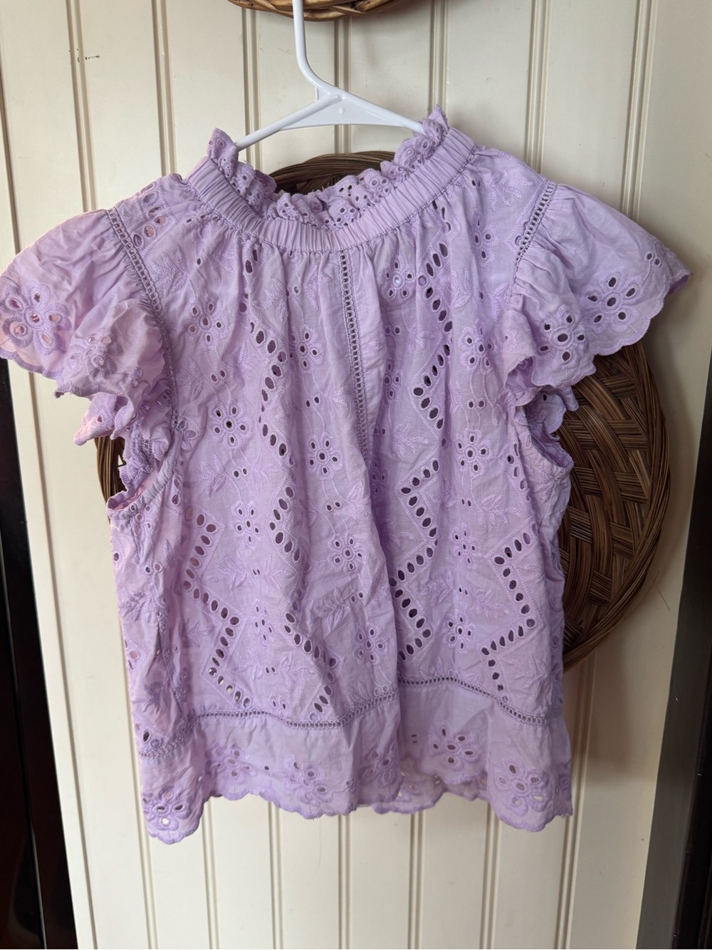 Eyelet Ruffle Sleeve Top - Lavender